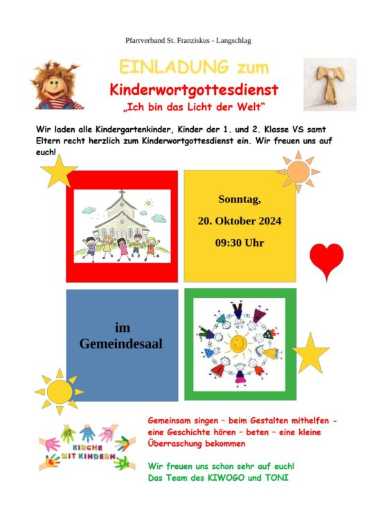 Mehr über den Artikel erfahren Herzliche Einladung zum Kinderwortgottesdienst