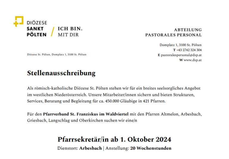 Mehr über den Artikel erfahren Stellenausschreibung Pfarrsekretär/in ab 1. Oktober 2024